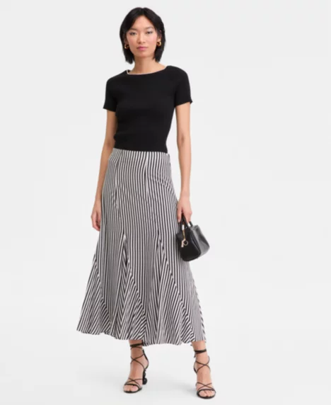 Petite Striped Midi Skirt - Nyra Stripe