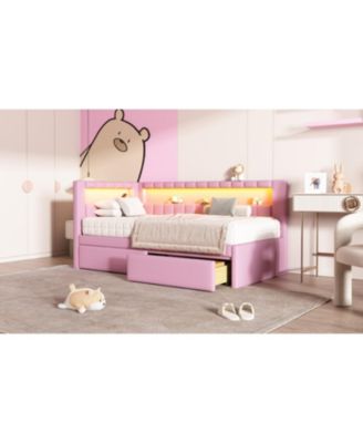 Twin Platform Bed w/ USB & LED 2 Drawers
