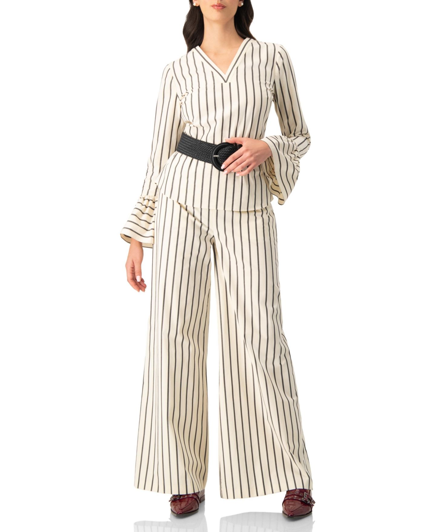 Женская рубашка Ivonne Striped V-Neck Oversized, цвет: Натуральный — фото 7