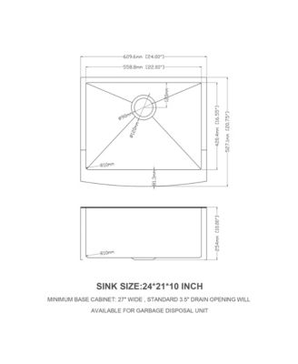 24x21x10 Inch Farmhouse Kitchen Sink 16 Gauge T304 Stainless Steel Apron Front Single Bowl