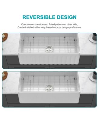 33x18x10inch White Porcelain Ceramic Single Bowl Reversible Design Kitchen Sink with Stainless Steel Accessories
