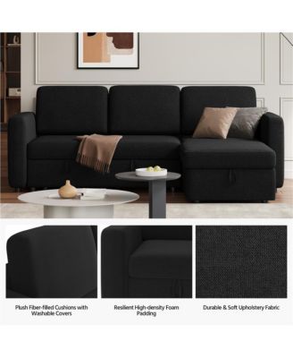 L-Shaped Reversible Sleeper Sectional Sofa with Chaise & USB & Type-C Ports Dark Gray