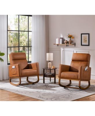 Faux Leather Upholstered Rocking Chair High Back Armchair