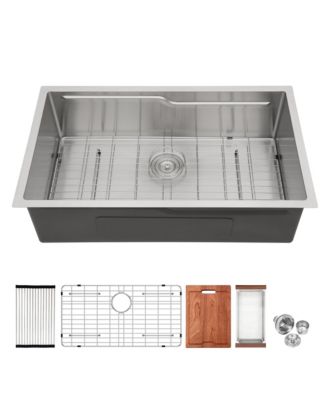 33inch Undermount Kitchen Sink 16G T304 Stainless Steel Z Shaped Ledge Workstation 33x19x10inch with Full Accessories