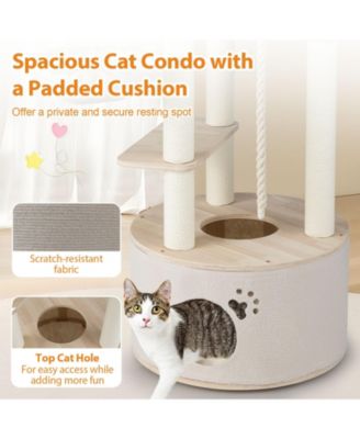 55.5'' Tall Wooden Cat Tree for Indoor Cats w/Condo Curved Perch Hammock