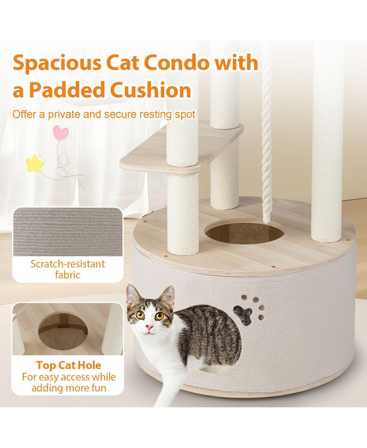 Gymax 55.5'' Tall Wooden Cat Tree for Indoor Cats w/Condo Curved Perch Hammock