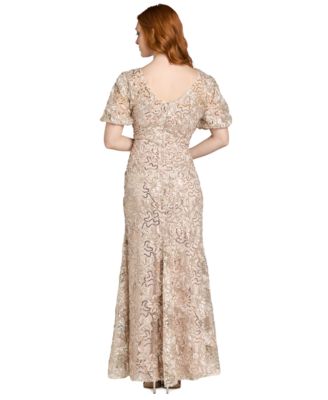 Petite Long Ribbon Soutache Lace and Sequin Ball Gown