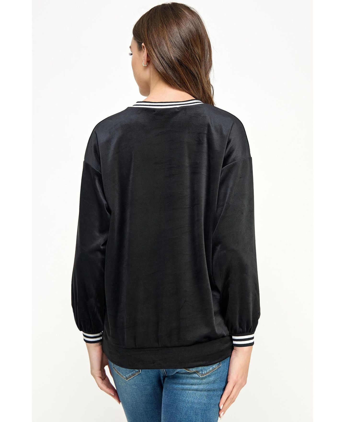 Женская толстовка Hello Miz Velvet Striped Neckline Long Sleeve Maternity Sweatshirt Top, цвет: Чёрный — фото 4