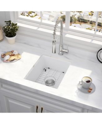 18x16inch Quartz Undermount Bar Sink with Grid and Strainer Heat Stain Resistant