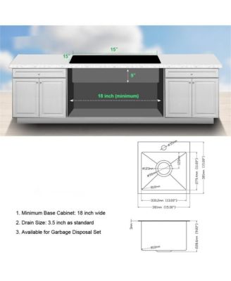 15x15x9inch Drop In Bar Sink Stainless Steel 16 Gauge Single Bowl Topmount Kitchen