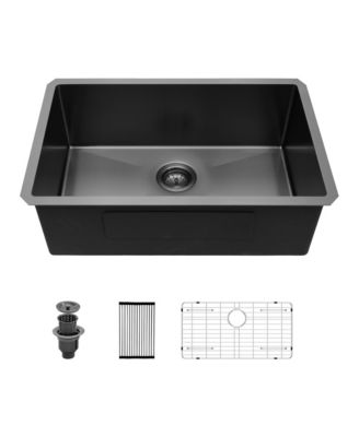 30x18x9inch Gunmetal Black Kitchen Sink Undermount Single Bowl Stainless Steel 16 Gauge