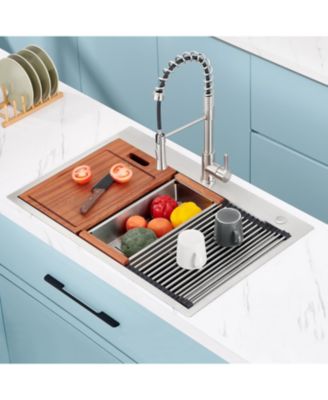 33x22inch Stainless Steel Workstation Sink Drop In Single Bowl 18 Gauge with Accessories