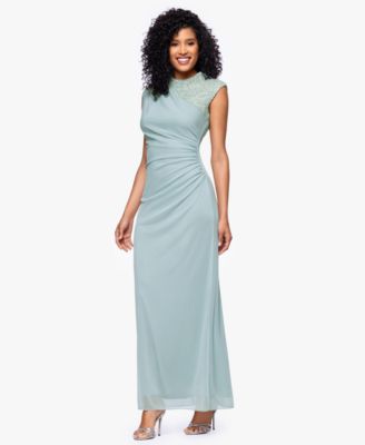 Betsy & Adam Women's Lace-Trim Ruched Jersey Gown