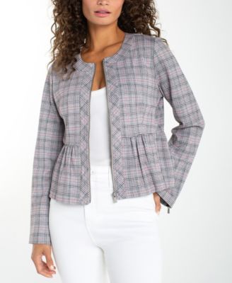 Petite Collarless Zip Front Peplum Jacket