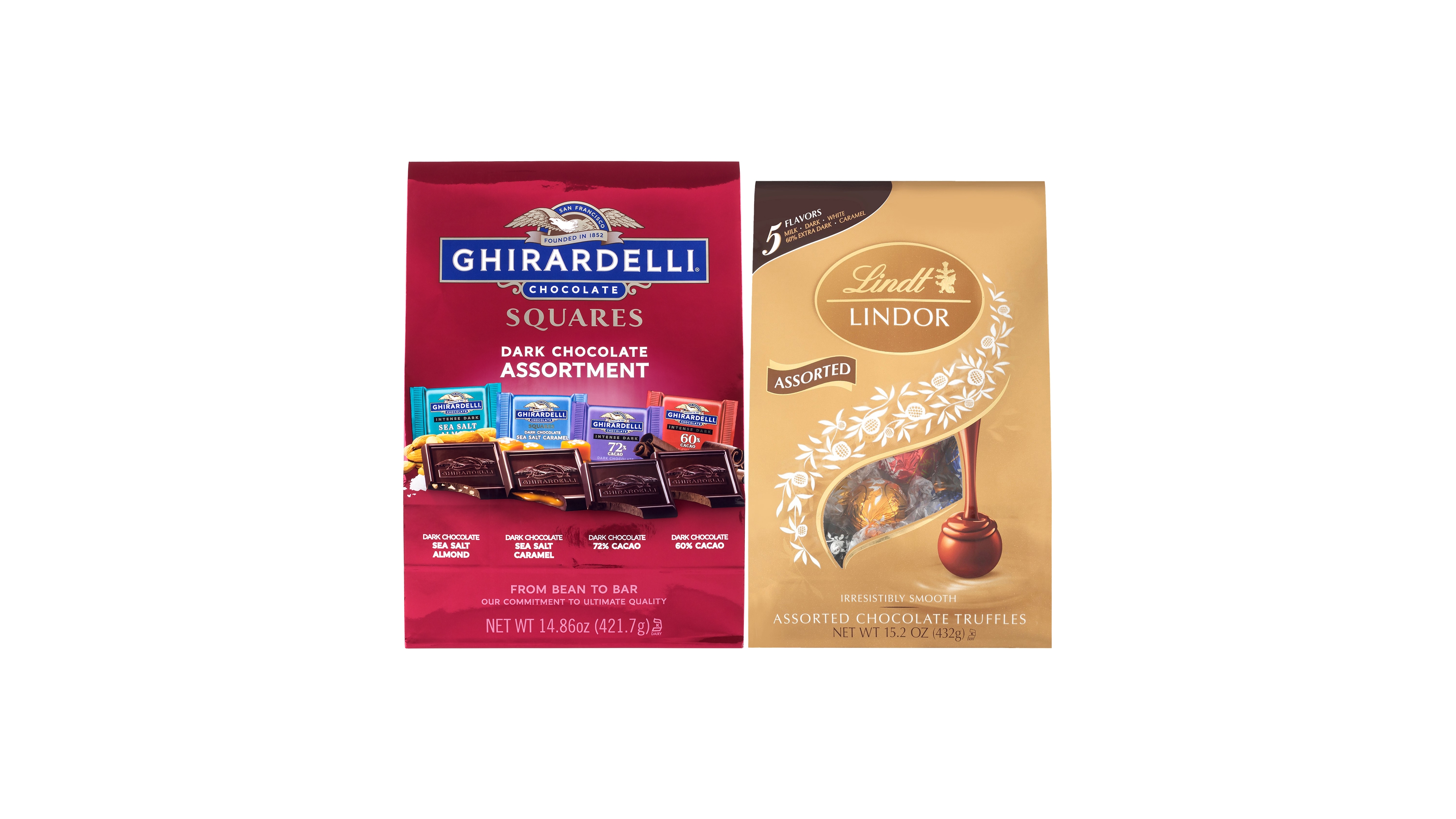 Lindor Assorted Truffles Ghirardelli Squares Premium Dark Chocolate Assortment, 2 Pack