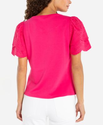 Women's Crew Neck Knit-To-Woven T-Shirt