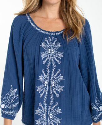 Women's Off-The-Shoulder Embroidered Woven Top
