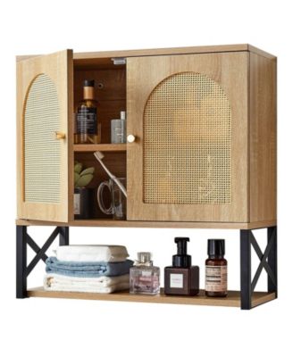 Wall Cabinet, 2 Doors, Adjustable Shelf, Over-Toilet Storage w/ Open Shelves