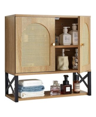 Wall Cabinet, 2 Doors, Adjustable Shelf, Over-Toilet Storage w/ Open Shelves