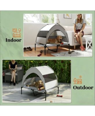 Elevated Portable Dog Cot with Pad in Light Grey