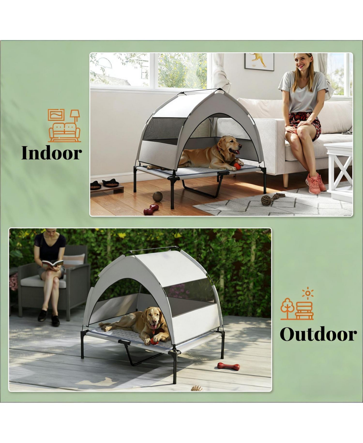 Aostirmotor Elevated Portable Dog Cot with Pad in Light Grey