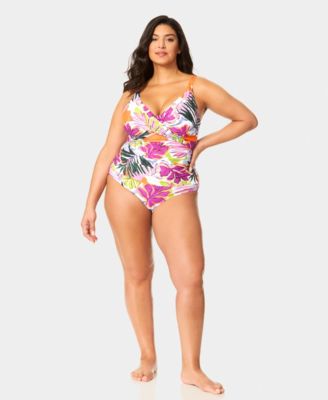 Plus Size V-Neck Drape Front Hidden Underwired One-Piece Swimsuit