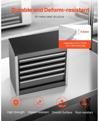 Metal Tool Box, 8.6", Portable 5-Drawer Tool Chest, EVA Liners, PP Feet, Ball-Bearing Slides, Powder-Coat