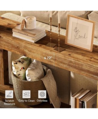 63-Inch Solid Wood Long Console Table, Farmhouse Narrow Entryway Sofa Table with 2-Tier Storage, Rustic Brown