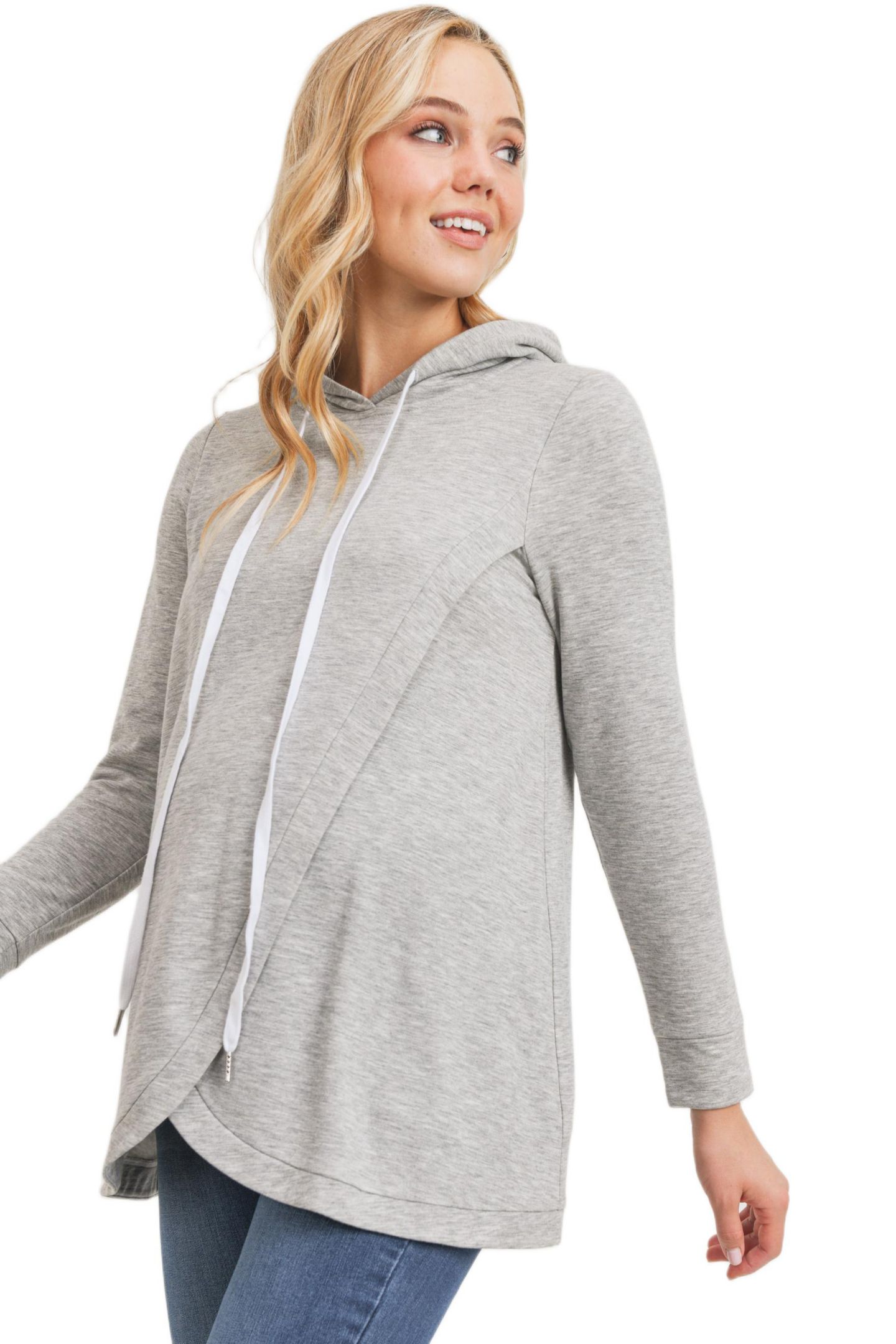 Женское худи Hello Miz Maternity Crossover Drawstring Nursing, цвет: Меланжевый серый — фото 2