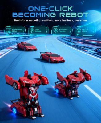 1:18 RC Transforming Robot Car with One-Click Deformation, 2.4GHz RC Car with LED Lights, 360° Rotation & Demo Mode