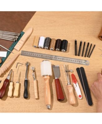 Leather Working Tools Kit, 59-Piece Leather Craft Set w/ Canvas Storage Bag, Punching, Sewing, Stamping & Sanding