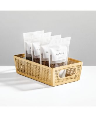 Perforated Metal Storage Bin with Handles - Set of 2 - Soft Brass