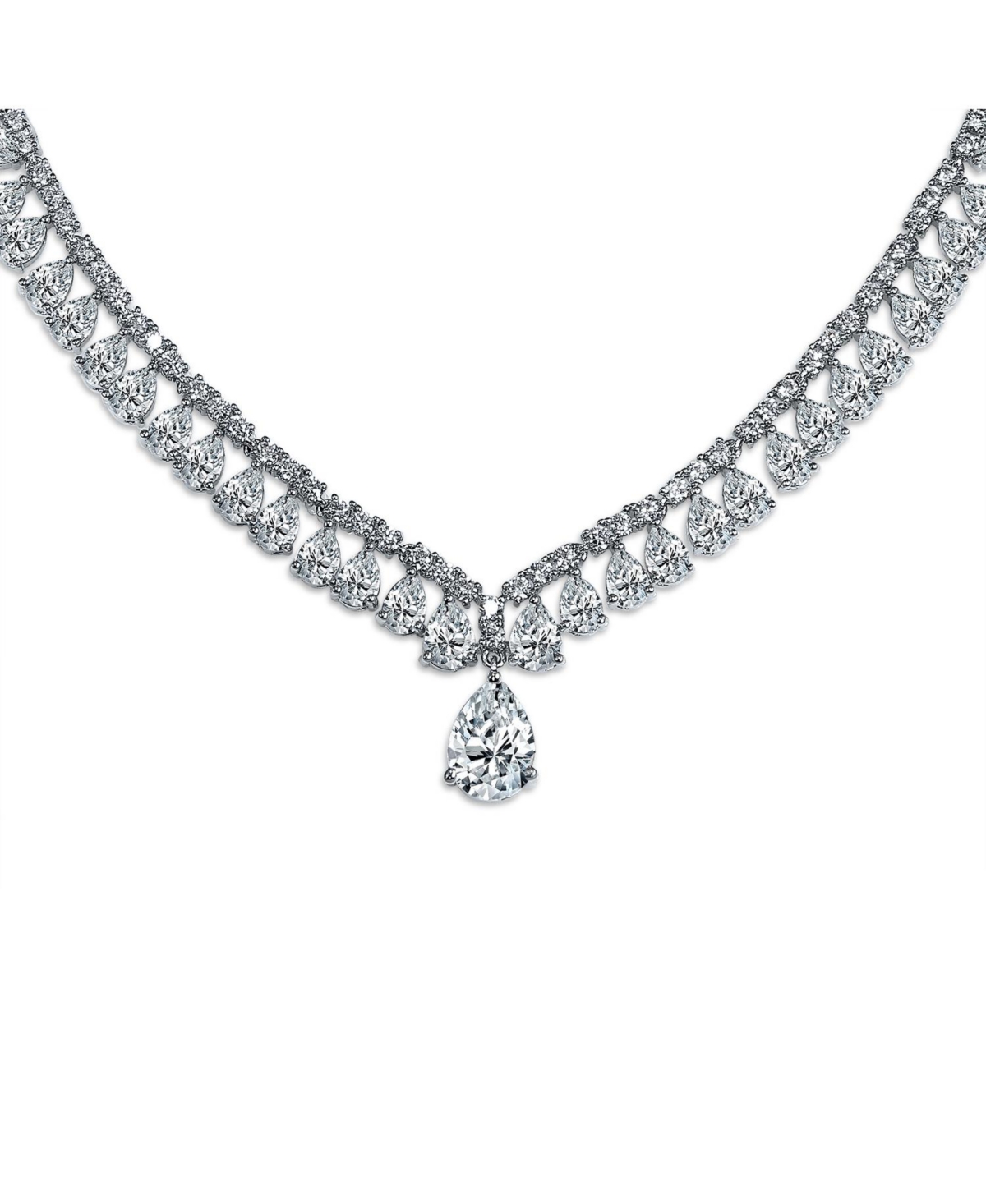 Bling Jewelry Cz Cubic Zirconia Solitaire Teardrop Statement Collar Statement Necklace & Clip-On Earrings Jewelry Set