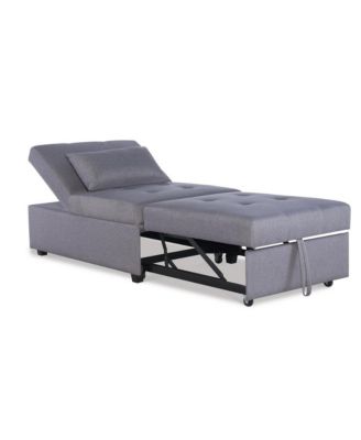 Twin Size Tufted Fabric & Wooden Legs Convertible Design Sofa Bed
