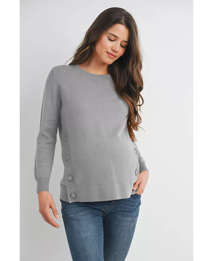 Maternity Crew Neck Side Button Knit Nursing Friendly Sweater - thumbnail 6
