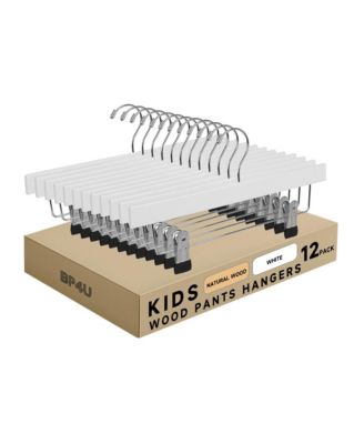 12-Pack Wooden Pants Hangers with Adjustable Clips