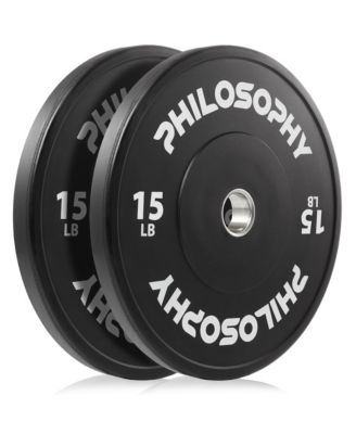 Set of 2 Olympic 2-Inch Rubber Bumper Plates (15 LB each) Black