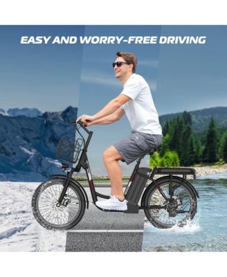 Peak 800W Electric Scooter with Seat, 20" Tire Electric Bike with 48V Removable Battery, Up to 30Miles & 20MPH, Basket&Adjustable Seat