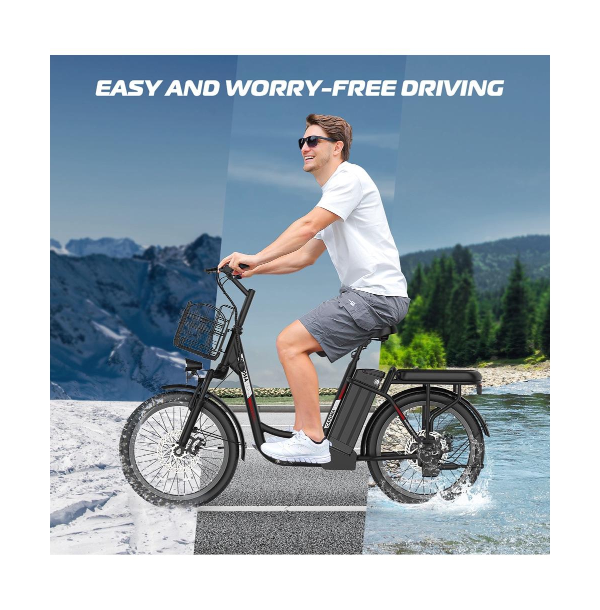 Caroma Peak 800W Electric Scooter with Seat, 20" Tire Bike 48V Removable Battery, Up to 30Miles & 20MPH, Basket&Adjustable Seat