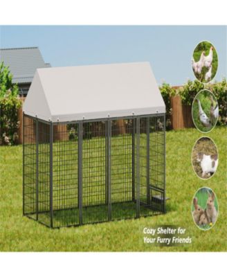 Dog Run Enclosure with Roof Cover in Black