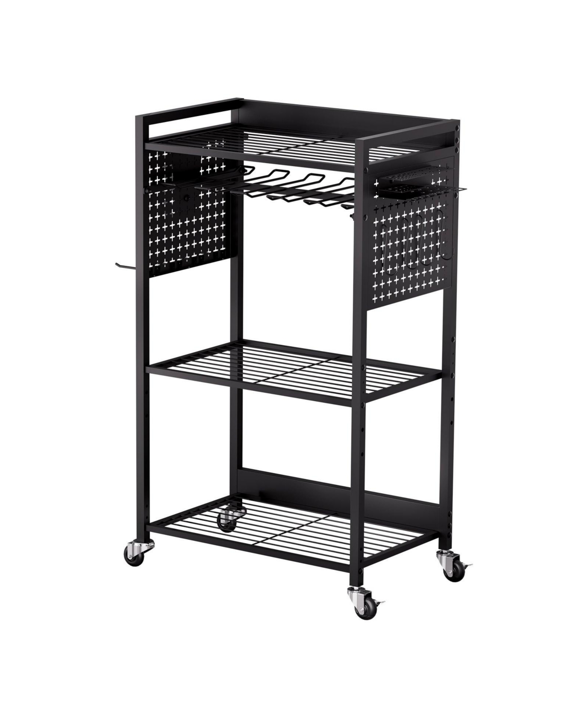 Mecale 4-Tier Tool Organizer Cart, 150-Lb Capacity, Rolling Drill Holder & Storage Rack, Floor Stand, Black