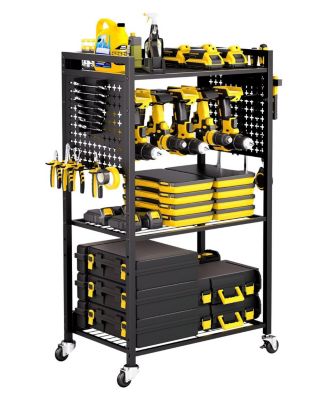 4-Tier Tool Organizer Cart, 150-Lb Capacity, Rolling Drill Holder & Storage Rack, Floor Stand, Black