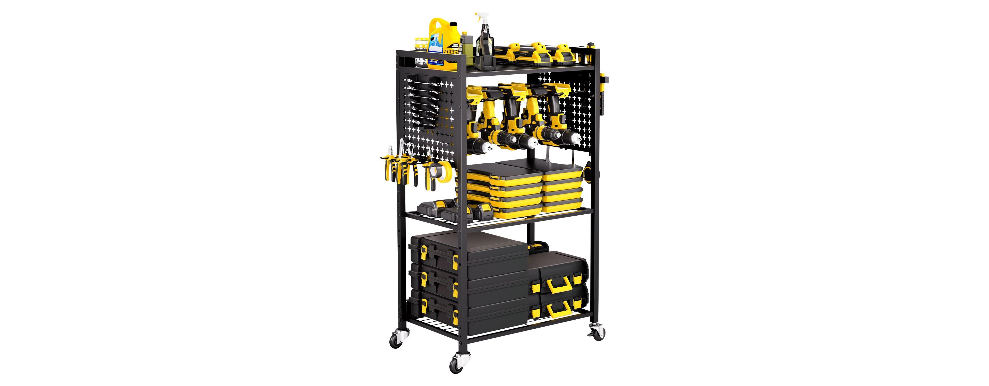 Mecale 4-Tier Tool Organizer Cart, 150-Lb Capacity, Rolling Drill Holder & Storage Rack, Floor Stand, Black