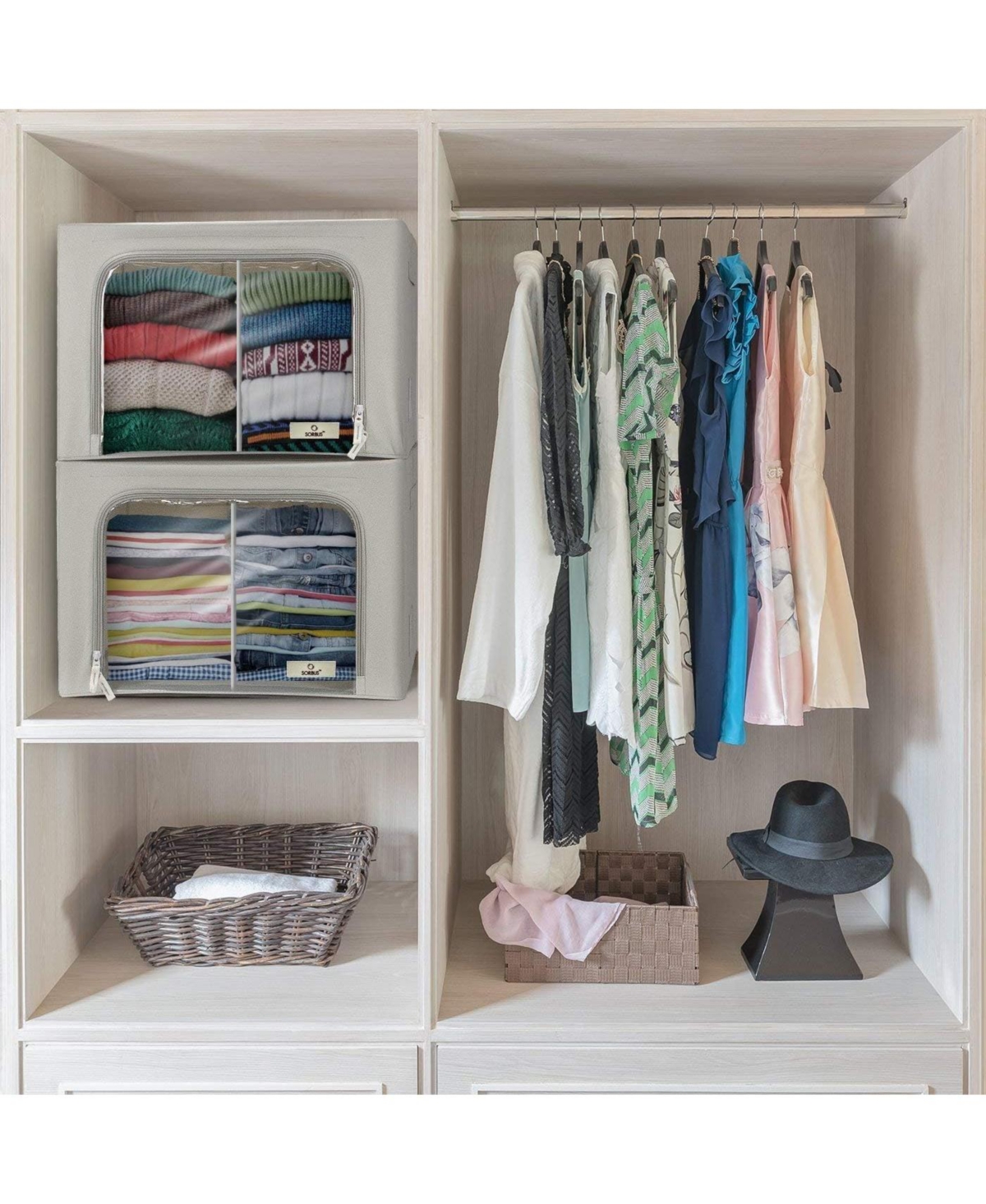 Sorbus 2 Pack Large Foldable Storage Box - Metal Frame, Oxford Fabric, Large Window & Handles