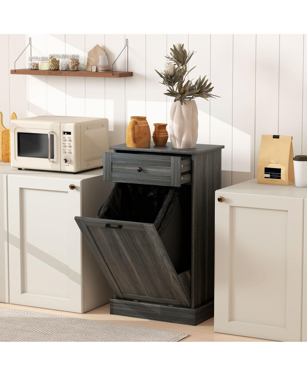 Homcom Kitchen Tilt Out Trash Bin Cabinet, Free Sding Recycling Cabinet