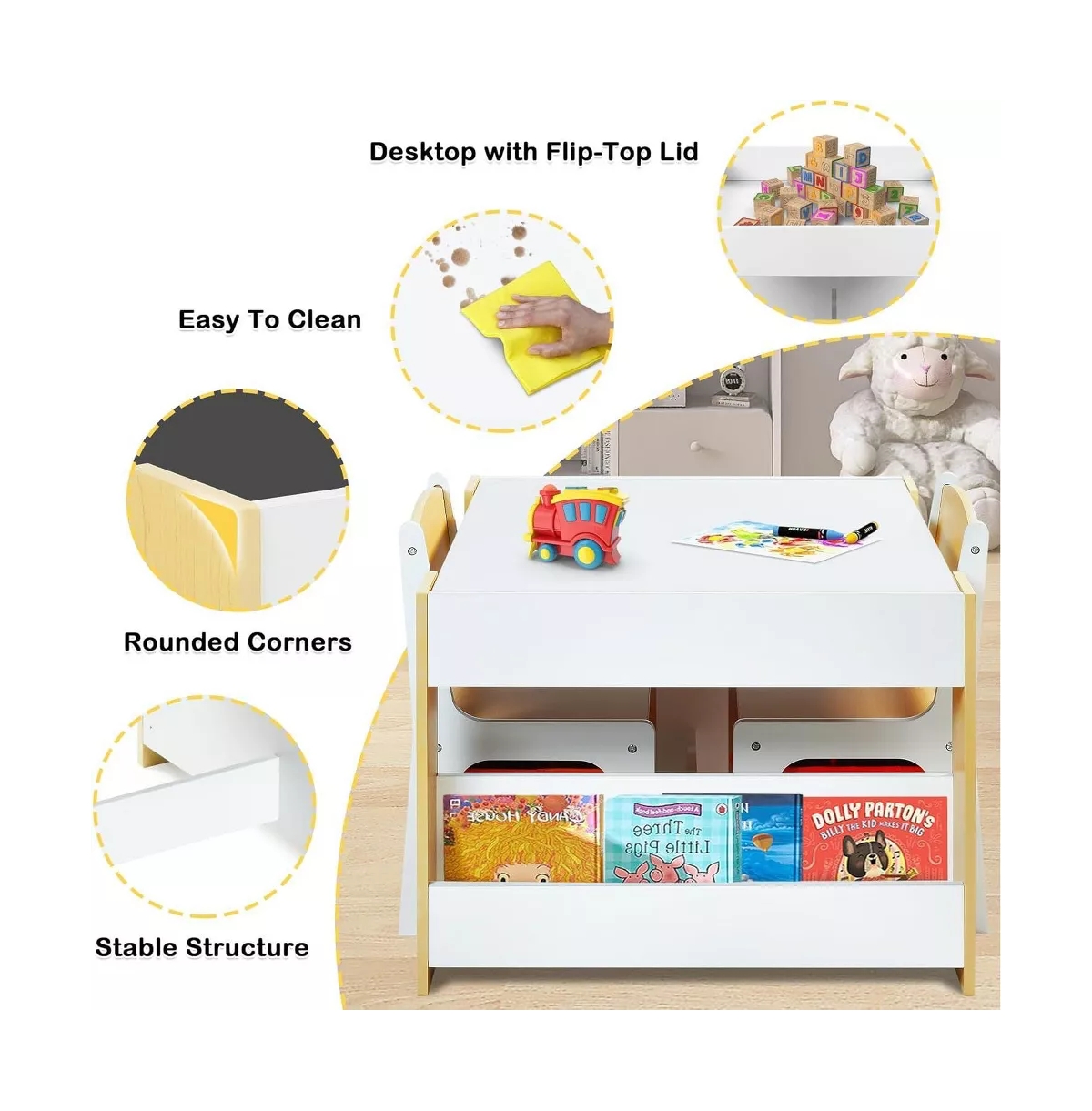 Kinder King 3-in-1 Kids Activity Table and 2 Chairs Set with Storage, Removable Top and Chalkboard