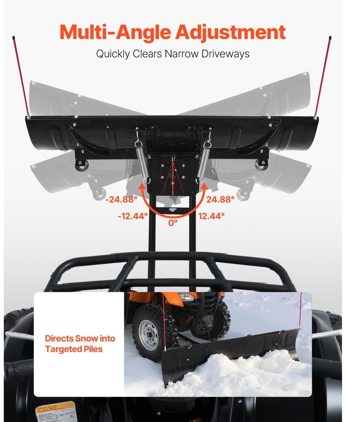 Mecale Snow Plow Blade Kit, 43"-60" Adjustable Width, Universal Atv/Utv Mount, Rubber Flaps, Heavy-Duty Steel