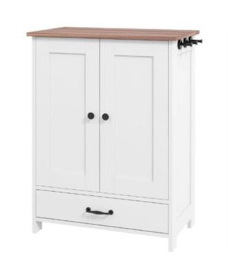 Dog Bowls Food Storage Cabinet with 2 Doors in White