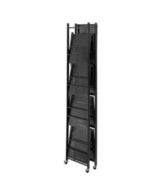 5-Tier Foldable Storage Shelf, 32"W x 14"D x 72"H, No-Assembly Metal Rack w/ Wheels & Hooks
