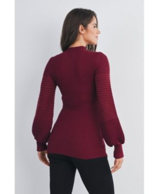 Maternity Mock Neck Long Sleeve Belted Sweater